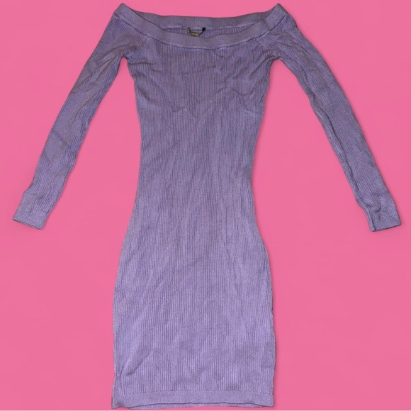 Guess Dresses & Skirts - GUESS Purple off the shoulder long sleeve knit dress